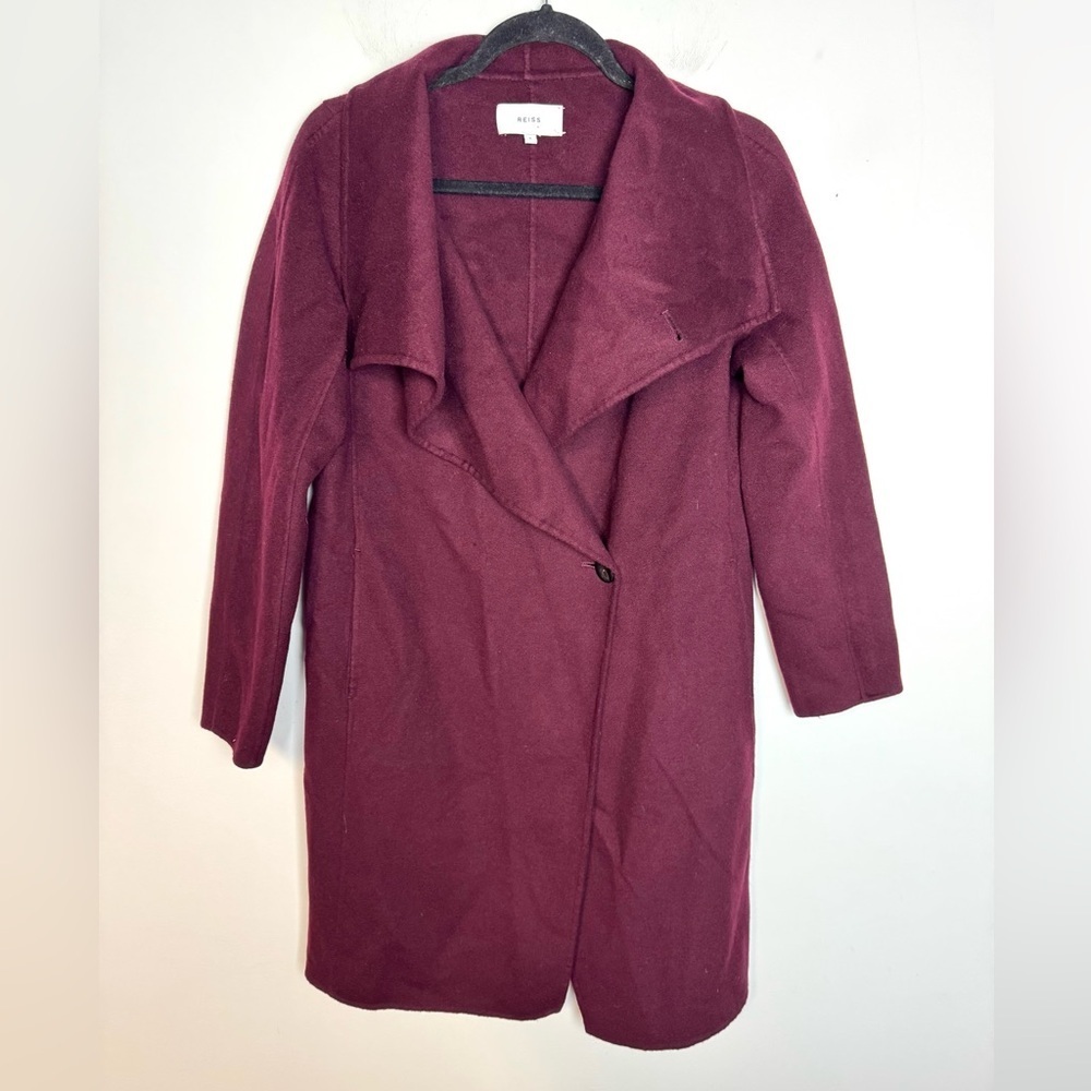 Reiss burgundy wool blend wrap long coat small
